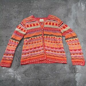Hand Knit Cardigan Coastal Grandma Hippie Sweater Art Teacher Vintage XS